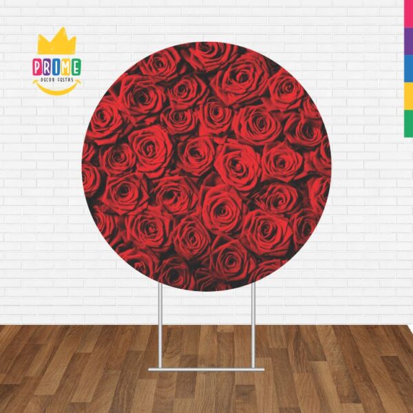 Painel Redondo 3D Rosa Vermelha Tecido Sublimado - Image 2