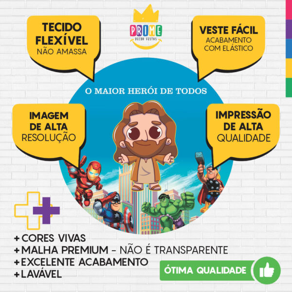Painel Redondo 3D Jesus Herói Tecido Sublimado - Image 3