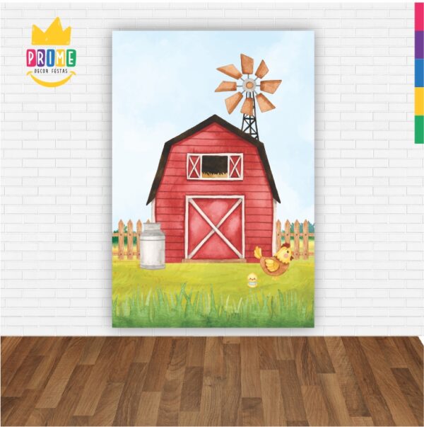 Painel de Festa Retangular 3D Fazendinha Aquarela Vertical Casadinho 1,50m x 2,20m - Image 2