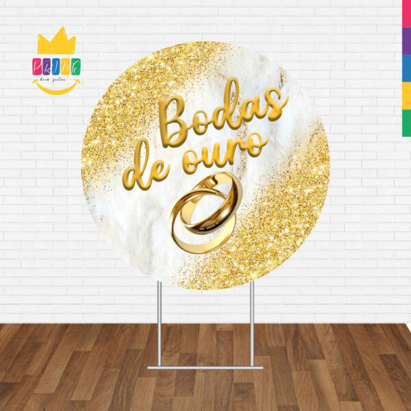 Painel Redondo 3D Bodas de Ouro Tecido Sublimado - Image 2