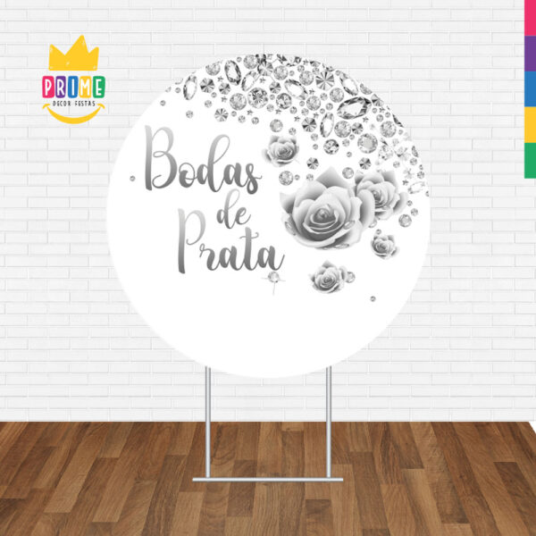 Painel Redondo 3D Bodas de Prata Tecido Sublimado - Image 2