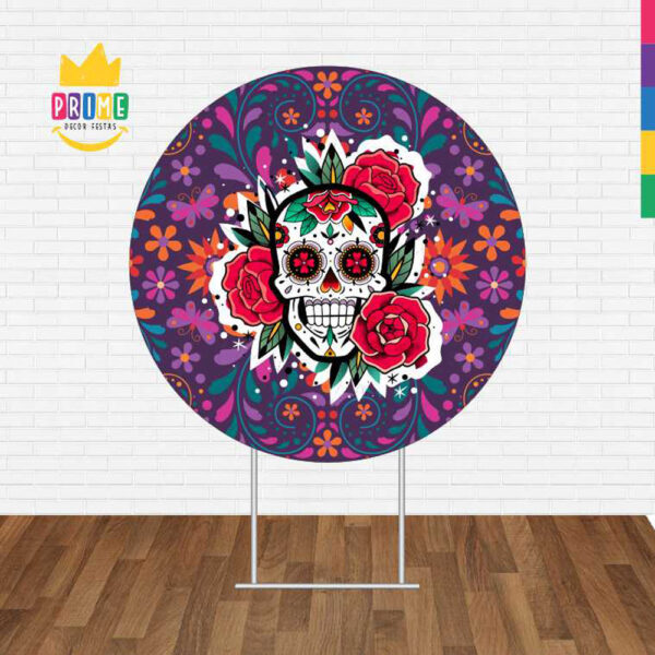 Painel Redondo 3D Caveira Mexicana Tecido Sublimado - Image 2