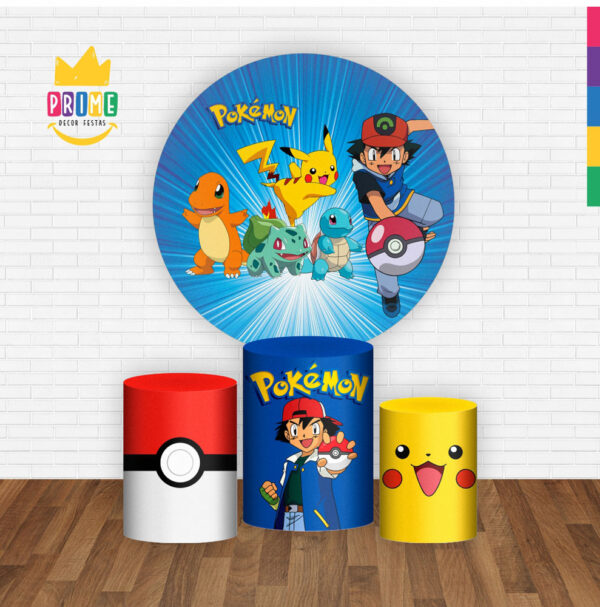 Trio Capa Cilindro + Painel Redondo 3D Pokemon 1,50m Veste Fácil - Image 2