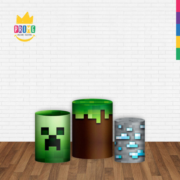 Trio Capa Cilindro Minecraft 3d Em Tecido Com Elástico - Image 2