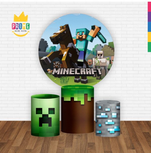 Trio Capa Cilindro + Painel Redondo 3D Minecraft 1,50m Veste Fácil - Image 2