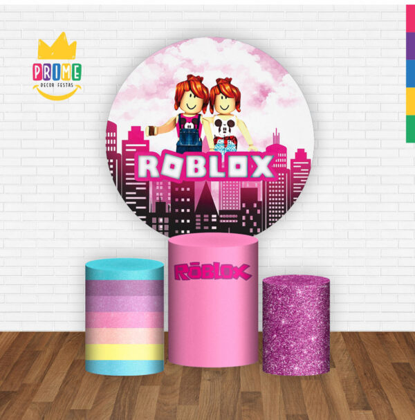 Trio Capa Cilindro + Painel Redondo 3D Roblox Rosa 1,50m Veste Fácil - Image 2