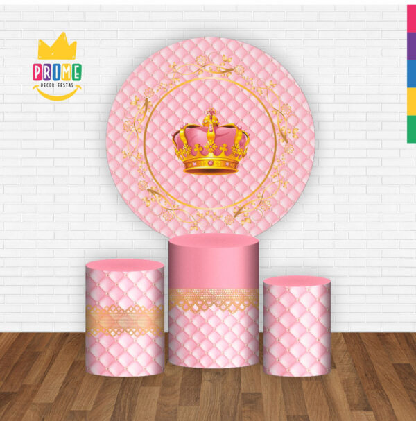 Trio Capa Cilindro + Painel Redondo 3D Realeza Rosa 1,50m Veste Fácil - Image 2