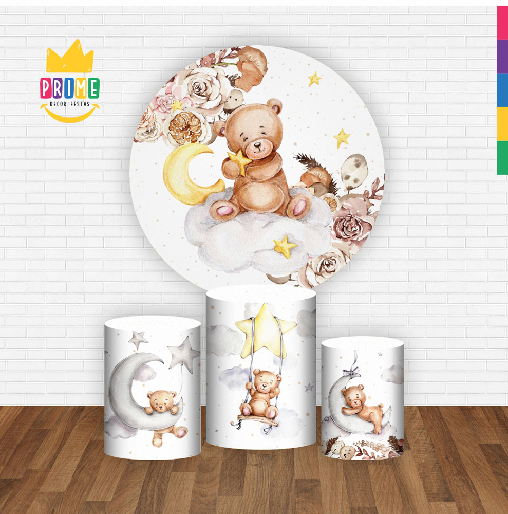 Trio Capa Cilindro + Painel Redondo 3D Ursinho Cute 1,50m Veste Fácil - Imagem 2
