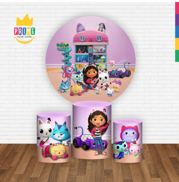 Trio Capa Cilindro + Painel Redondo 3D A Casa Magica de Gabby 1,50m Veste Fácil - Image 2