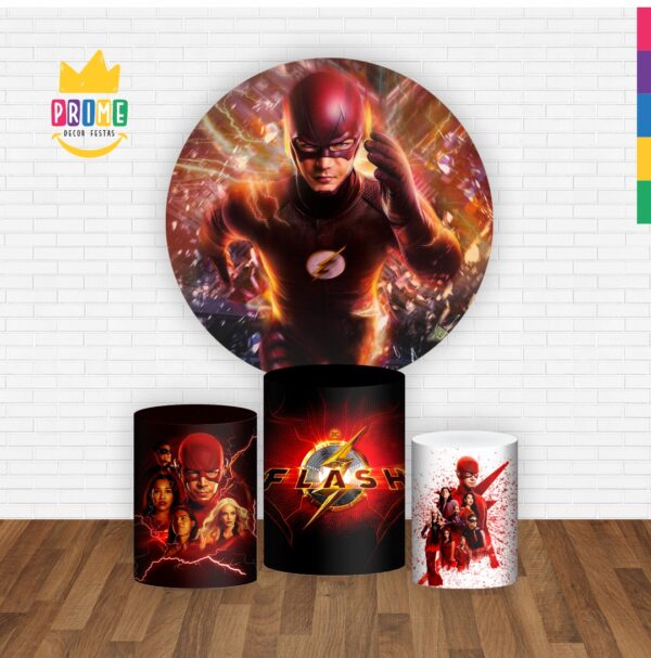Trio Capa Cilindro + Painel Redondo 3D The Flash 1,50m Veste Fácil - Image 2