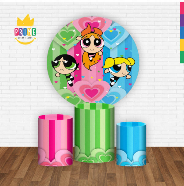 Trio Capa Cilindro + Painel Redondo 3D Meninas Super Poderosas 1,50m Veste Fácil - Image 2