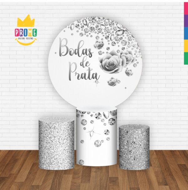 Trio Capa Cilindro + Painel Redondo 3D Bodas de Prata 1,50m Veste Fácil - Image 2