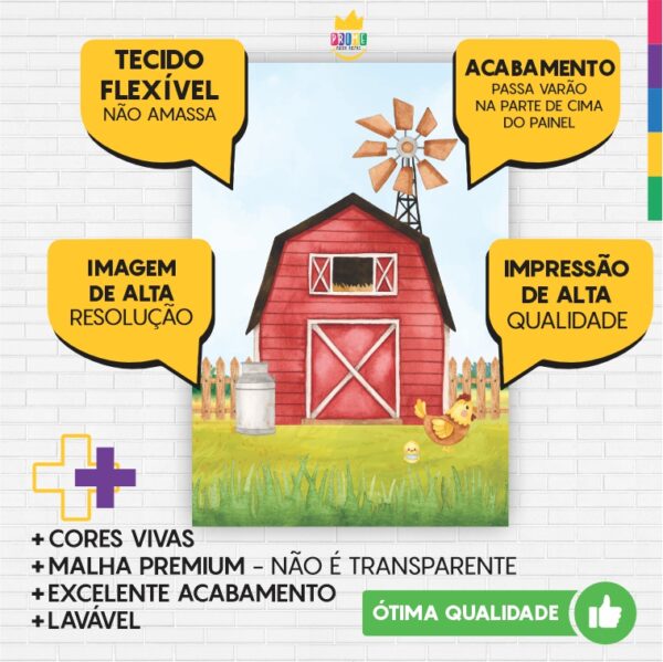 Painel de Festa Retangular 3D Fazendinha Aquarela Vertical Casadinho 1,50m x 2,20m - Image 3