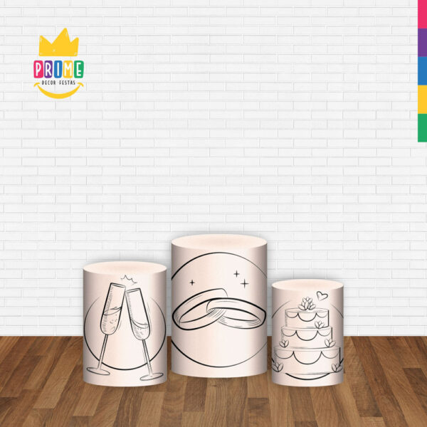 Trio Capa Cilindro Casamento 3d Em Tecido Com Elástico - Image 2