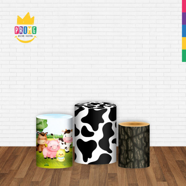 Trio Capa Cilindro Fazendinha Aquarela 3d Em Tecido Com Elástico - Image 2