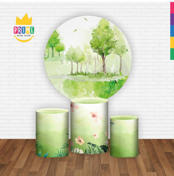 Trio Capa Cilindro + Painel Redondo 3D Bosque 1,50m Veste Fácil - Image 2