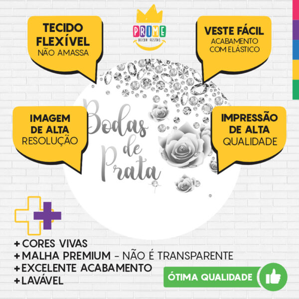 Painel Redondo 3D Bodas de Prata Tecido Sublimado - Image 3