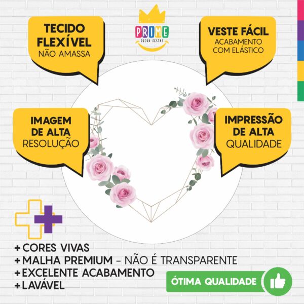 Painel Redondo 3D Coração Floral Tecido Sublimado - Image 4