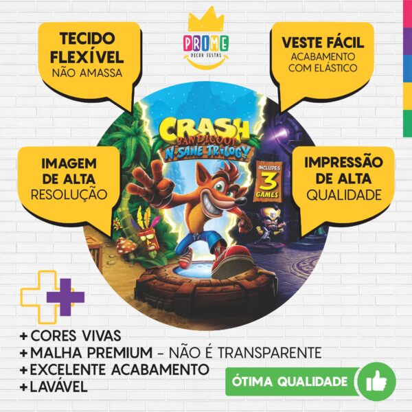 Painel Redondo 3D Crash Bandicoot Tecido Sublimado - Image 3