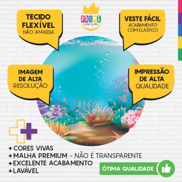 Painel Redondo 3D Fundo do Mar Tecido Sublimado - Image 3