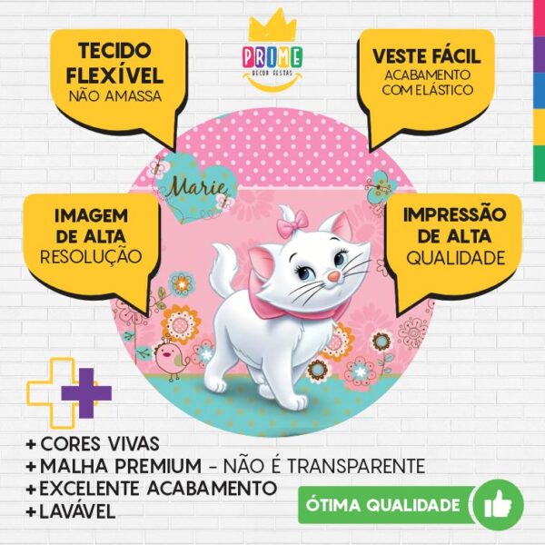 Painel Redondo 3D Gatinha Marie Tecido Sublimado - Image 3