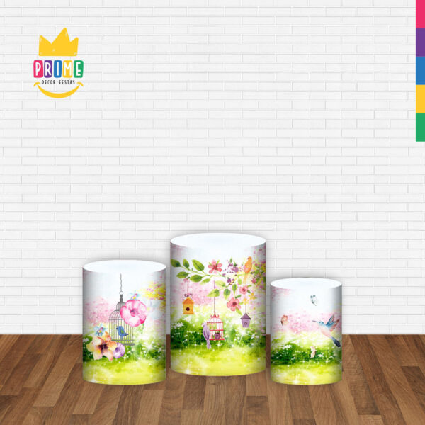 Trio Capa Cilindro Jardim Encantado 3d Em Tecido Com Elástico - Image 2