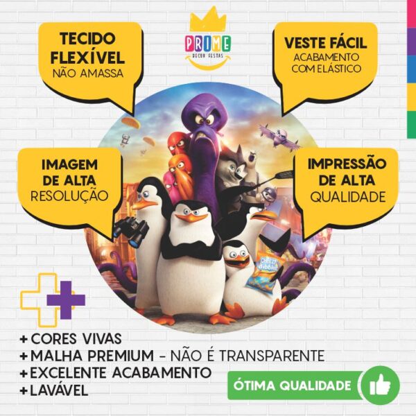 Painel Redondo 3D Pinguins de Madagascar Tecido Sublimado - Image 3