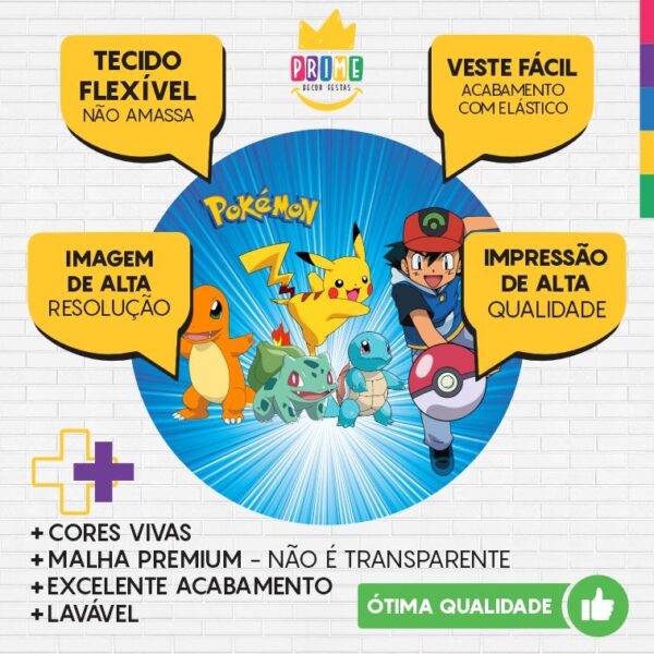 Painel Redondo 3D Pokemon Tecido Sublimado - Image 3