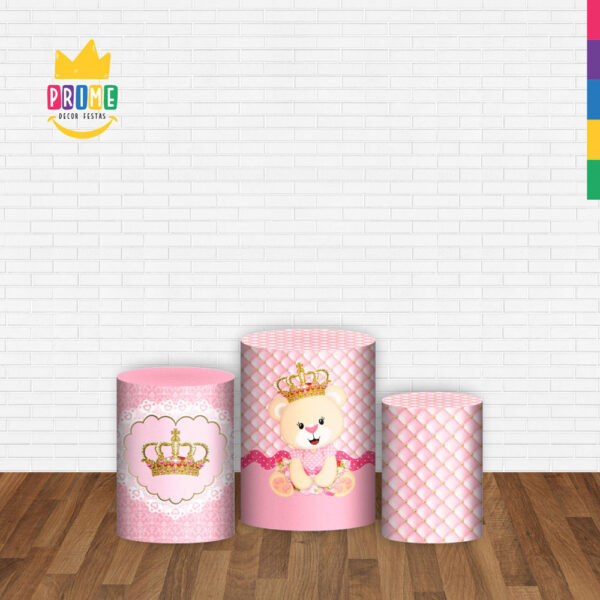 Trio Capa Cilindro Ursinha Realeza 3d Em Tecido Com Elástico OUTLET - Image 2