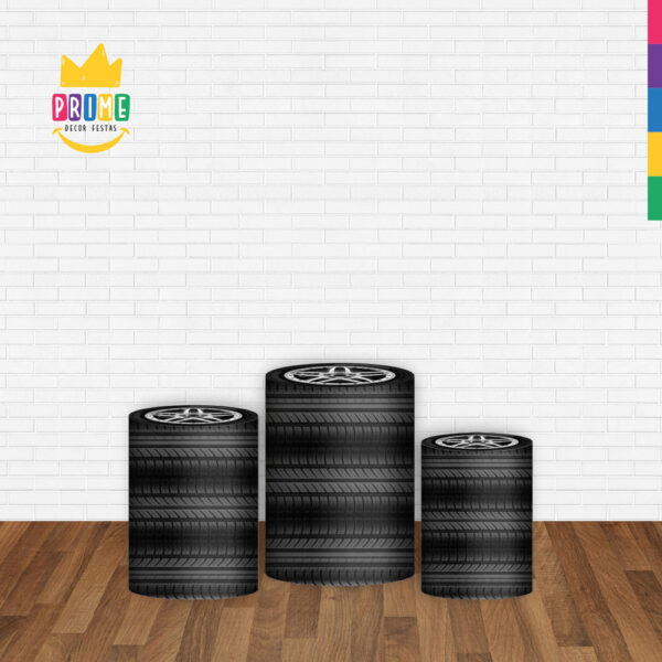Trio Capa Cilindro Pneus 3d Em Tecido Com Elástico - Image 2