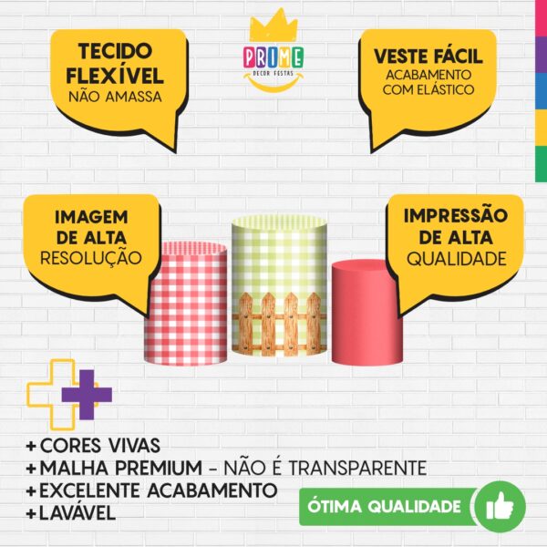 Trio Capa Cilindro Fazendinha Rosa 3d Em Tecido Com Elástico - Image 3
