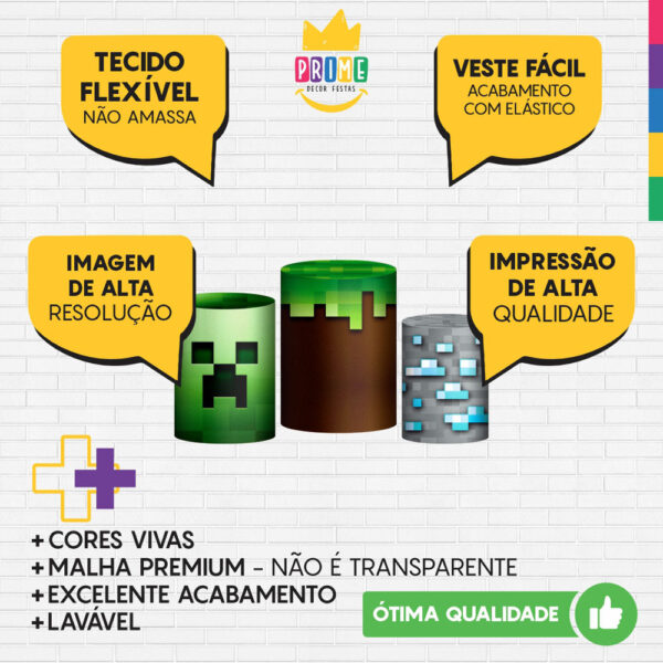 Trio Capa Cilindro Minecraft 3d Em Tecido Com Elástico - Image 3