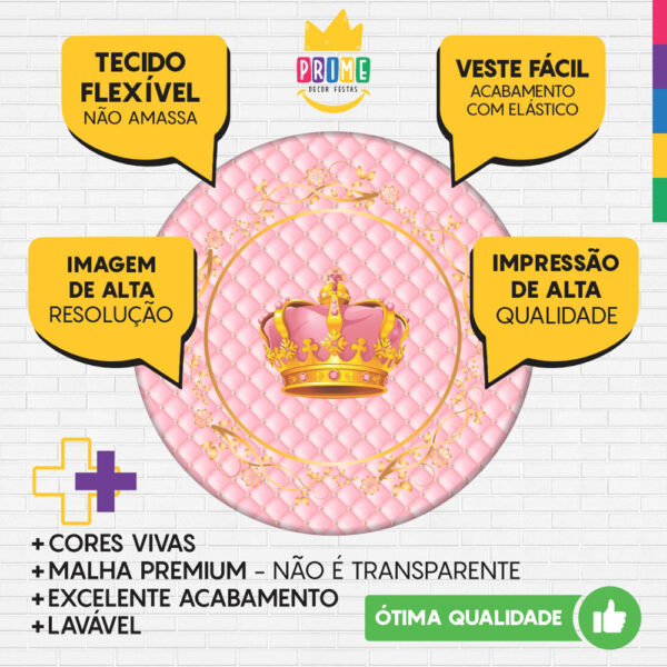 Trio Capa Cilindro + Painel Redondo 3D Realeza Rosa 1,50m Veste Fácil - Image 3