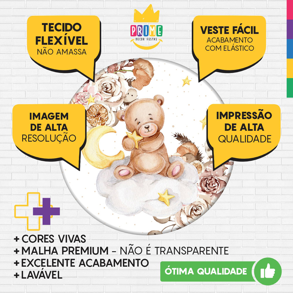 Trio Capa Cilindro + Painel Redondo 3D Ursinho Cute 1,50m Veste Fácil - Imagem 3