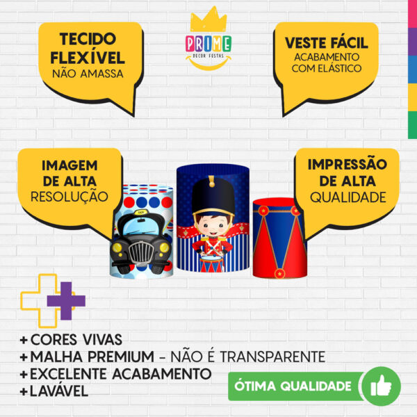 Trio Capa Cilindro Soldadinho de Chumbo 3d Em Tecido Com Elástico - Image 3