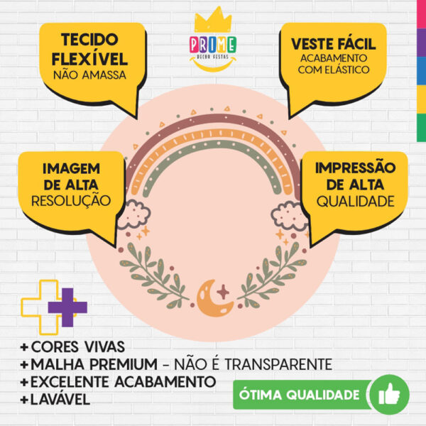 Painel Redondo 3D Arco Iris Boho Tecido Sublimado - Image 3