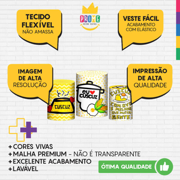 Trio Capa Cilindro Cuscuz 3d Em Tecido Com Elástico - Image 3