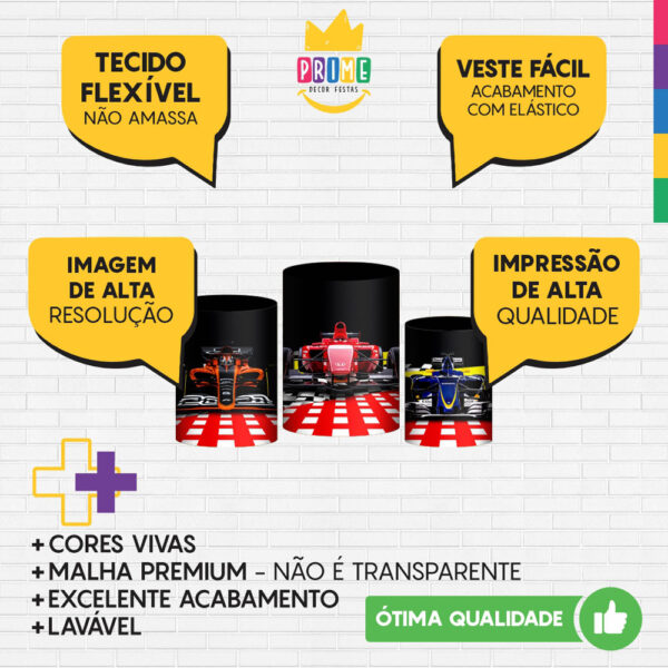 Trio Capa Cilindro Formula 1 3d Em Tecido Com Elástico - Image 3