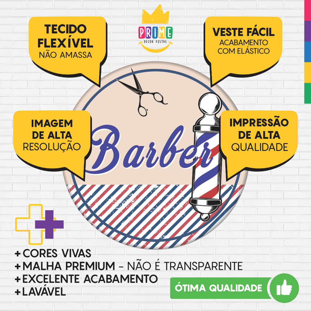 Trio Capa Cilindro + Painel Redondo 3D Barbeiro 1,50m Veste Fácil - Imagem 3