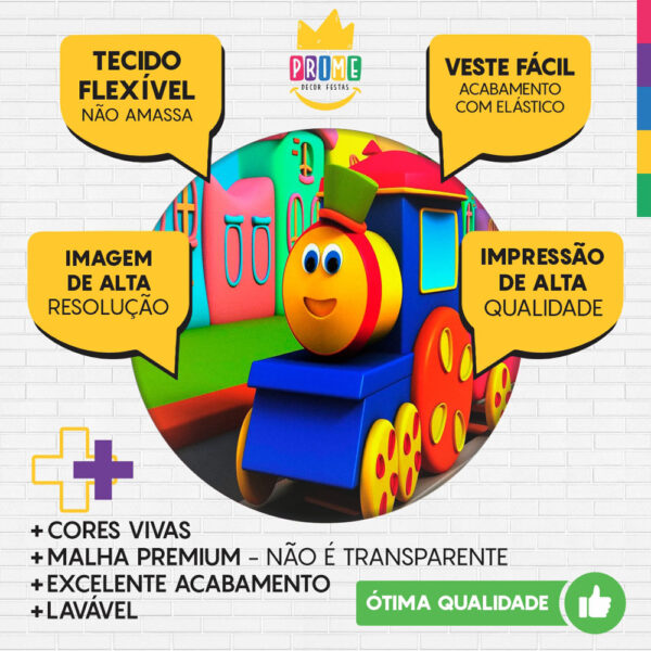 Trio Capa Cilindro + Painel Redondo 3D Bob o Trem 1,50m Veste Fácil - Image 3