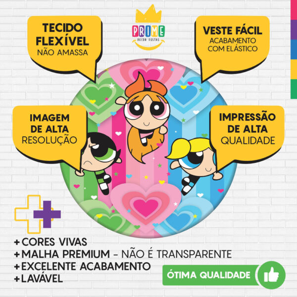 Trio Capa Cilindro + Painel Redondo 3D Meninas Super Poderosas 1,50m Veste Fácil - Image 3