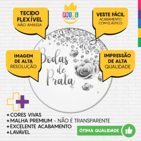 Trio Capa Cilindro + Painel Redondo 3D Bodas de Prata 1,50m Veste Fácil - Image 3
