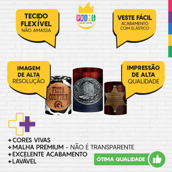 Trio Capa Cilindro Festa Country 3d Em Tecido Com Elástico - Image 3