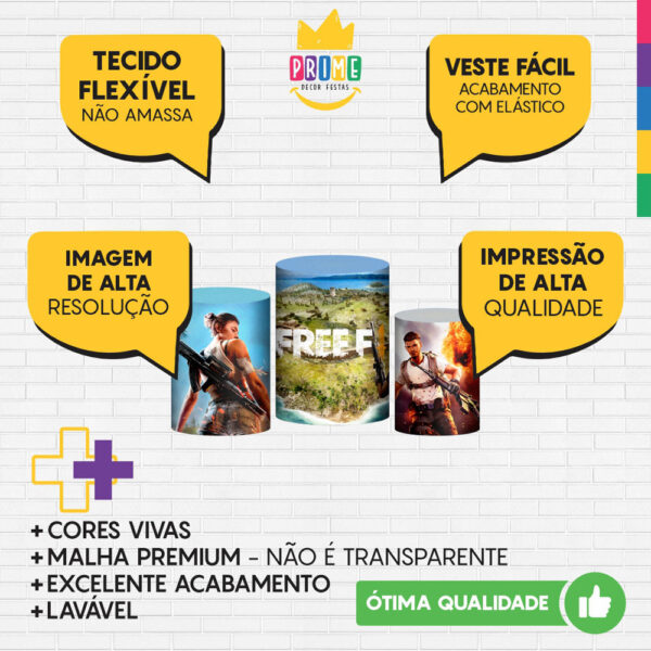 Trio Capa Cilindro Free Fire 3d Em Tecido Com Elástico - Image 3