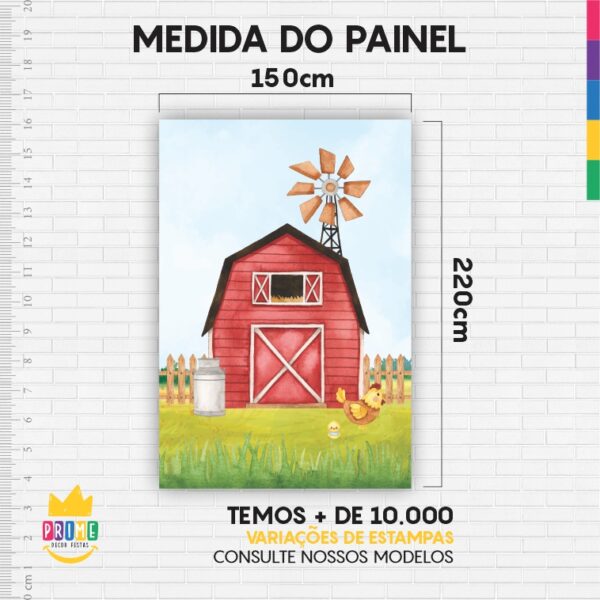 Painel de Festa Retangular 3D Fazendinha Aquarela Vertical Casadinho 1,50m x 2,20m - Image 4