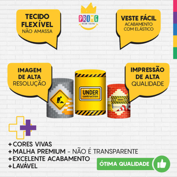 Trio Capa Cilindro Construção 3d Em Tecido Com Elástico - Image 3
