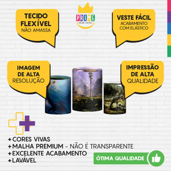 Trio Capa Cilindro Dinossauro 3d Em Tecido Com Elástico - Image 3