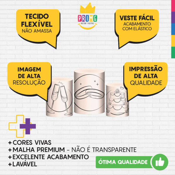 Trio Capa Cilindro Casamento 3d Em Tecido Com Elástico - Image 3