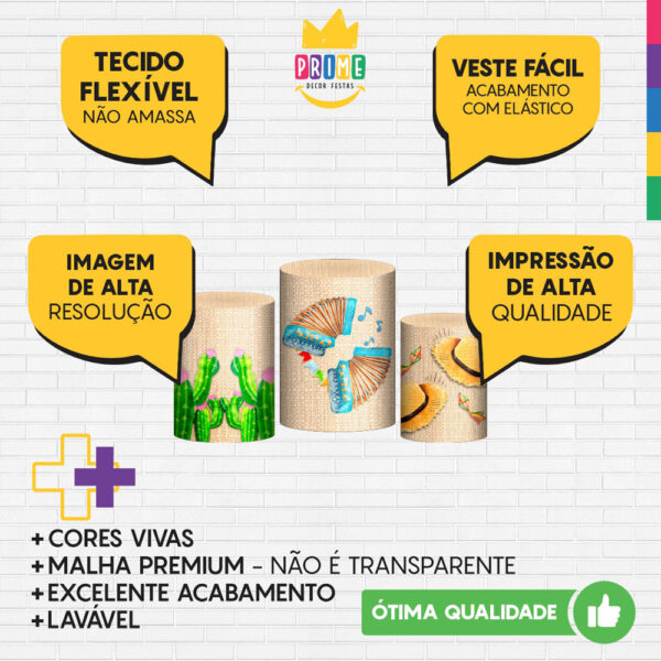 Trio Capa Cilindro Festa Junina Arraiá 3d Em Tecido Com Elástico - Image 3