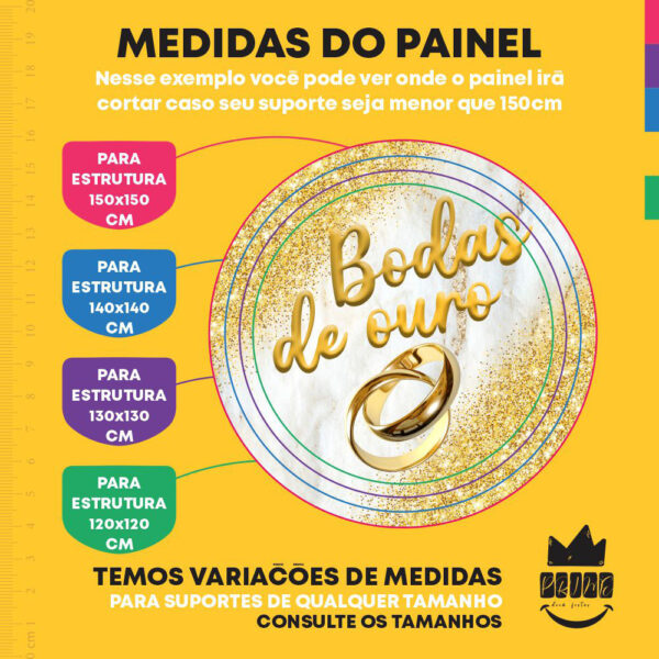 Painel Redondo 3D Bodas de Ouro Tecido Sublimado - Image 4